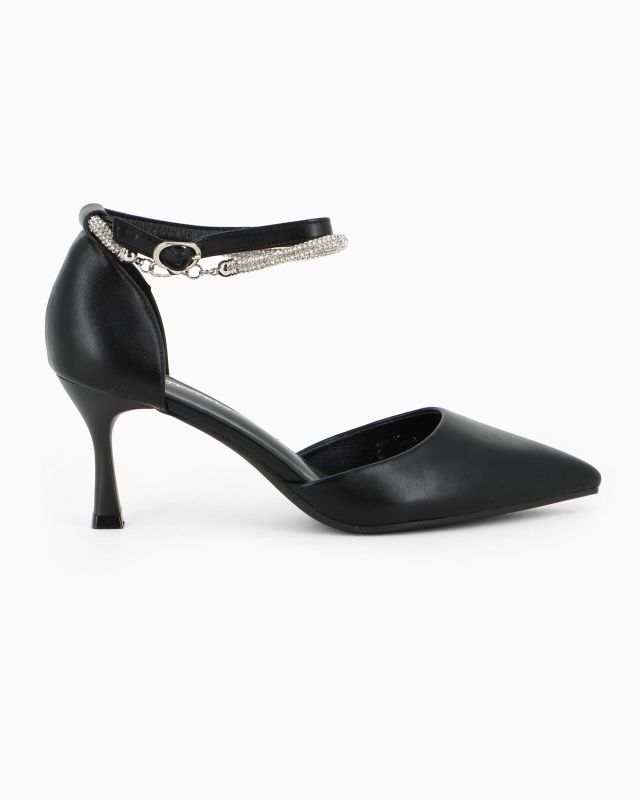 Prodotto: MY JEWELS - Décolleté nera con cavigliera in strass, tacco 7CM