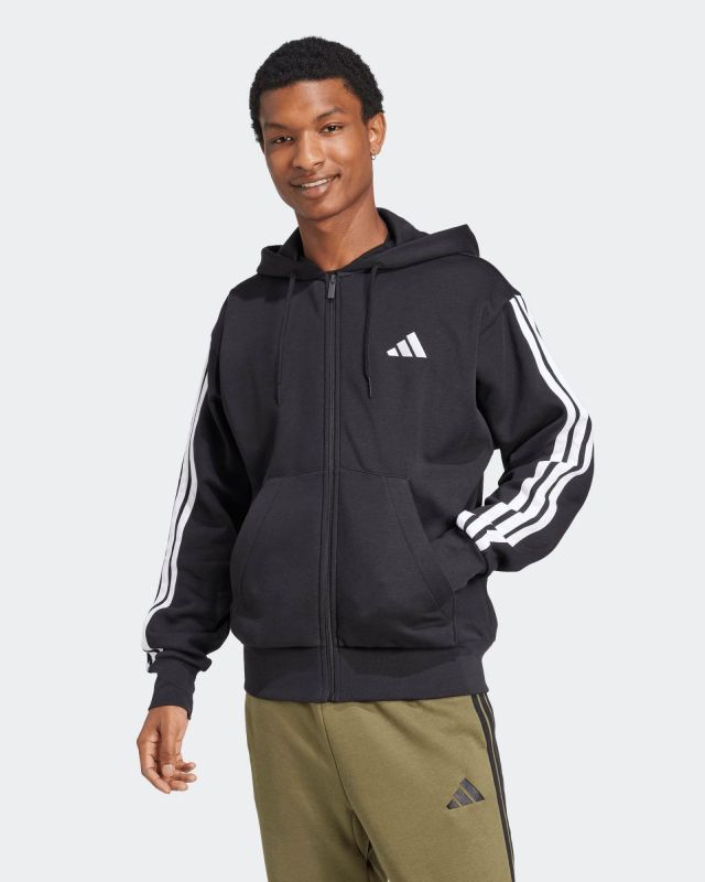 Prodotto: ADIDAS - FELPA  UOMO FULL ZIP CON CAPPUCCIO NERA ESSENTIALS 3- STRIPES  -  JD1870