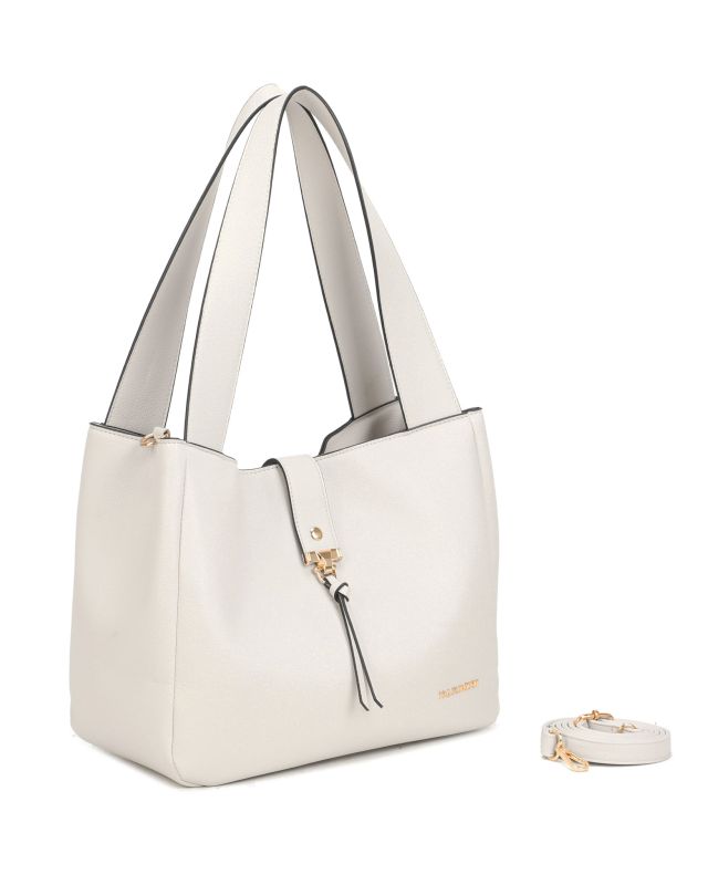 Prodotto: NARDINI - Borsa due manici beige con pattina, tracolla removibile