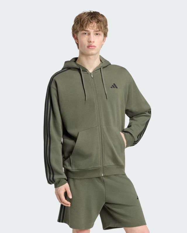 Prodotto: ADIDAS - FELPA CON CAPPUCCIO FULL ZIP ESSENTIALS 3-STRIPES FRENCH TERRY VERDE DA UOMO, KY4174