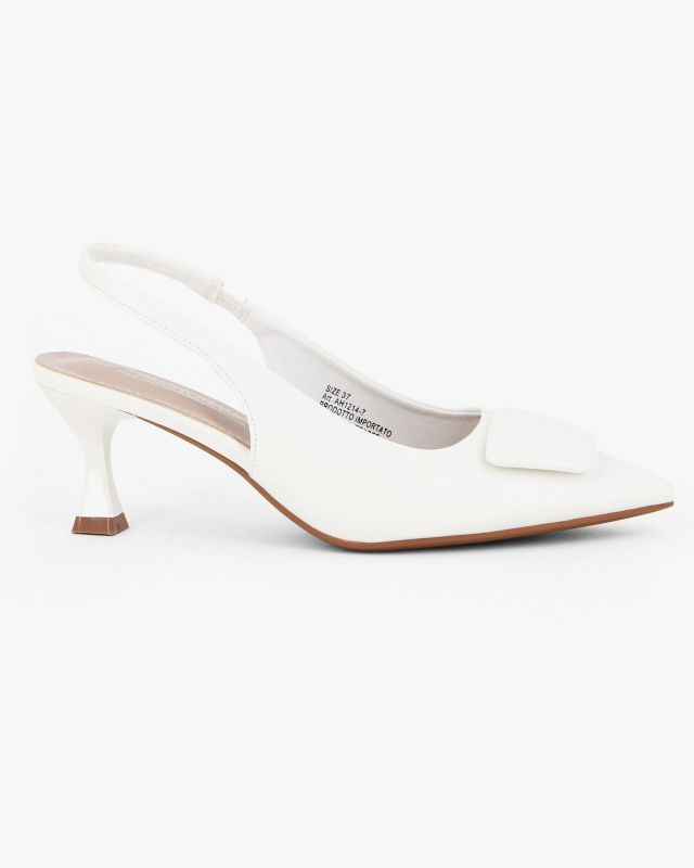 Prodotto: MISS GLOBO - Décolleté slingback bianca con placca frontale, tacco 6CM