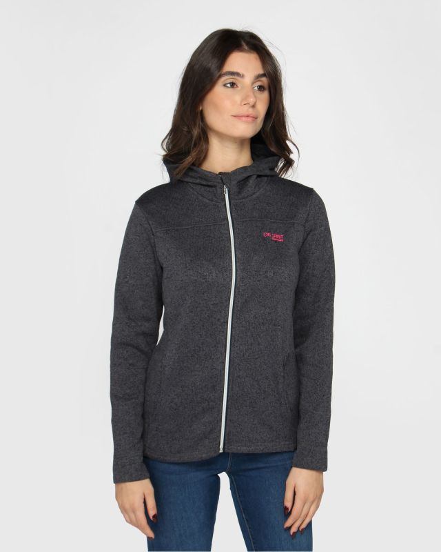 Prodotto: ON SPIRIT - Pile da donna nero melange con cappuccio e zip frontale - LORETTA