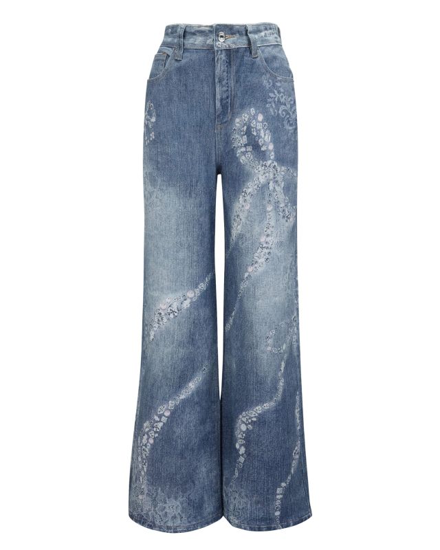 Prodotto: BACHATA - Jeans wide leg con ricami denim blu