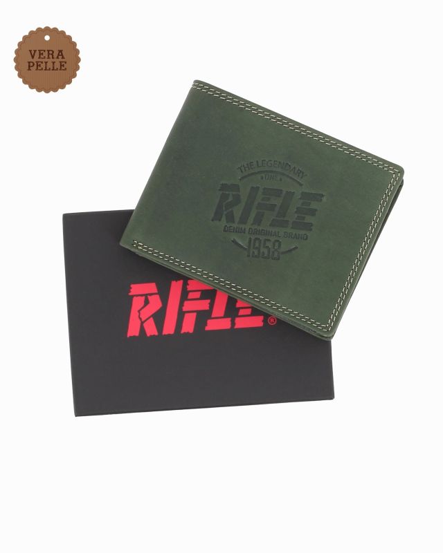 Prodotto: RIFLE - Portafoglio verde da uomo in VERA PELLE con ribaltina interna