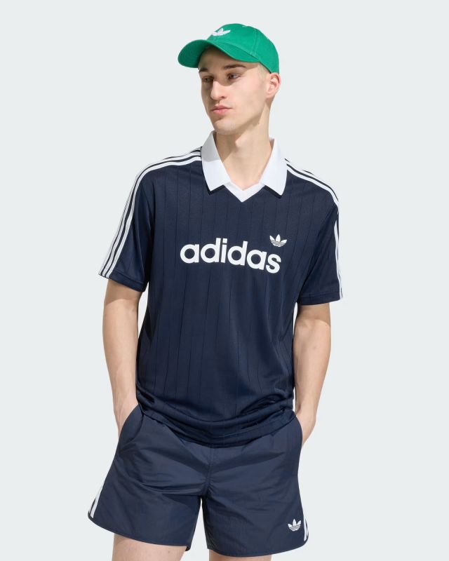 Prodotto: ADIDAS -POLO MEZZA MANICA PINSTR JSY BLU CON DETTAGLI BIANCHI DA UOMO,  KS7456
