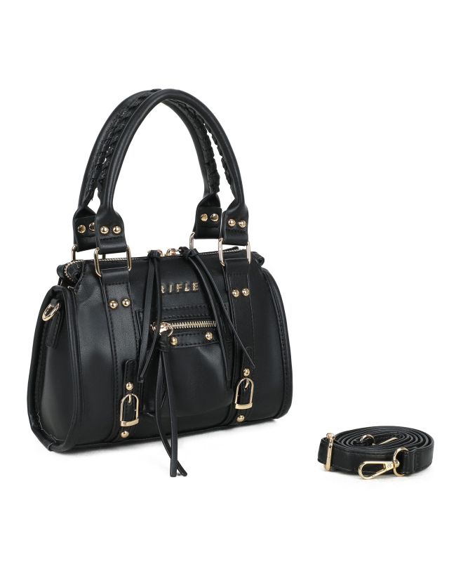 Prodotto: RIFLE - Minibag nera con taschino frontale, tracolla removibile