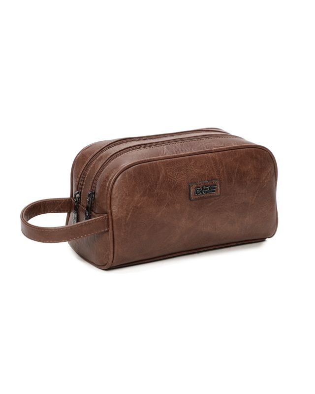 Prodotto: RIFLE - Pochette marrone da uomo con due scomparti principali, tasca posteriore e polsiera