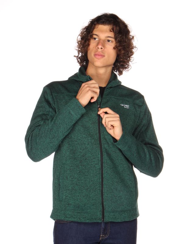 Prodotto: ON SPIRIT - Pile da uomo verde melange con zip frontale e cappuccio - LUIGI