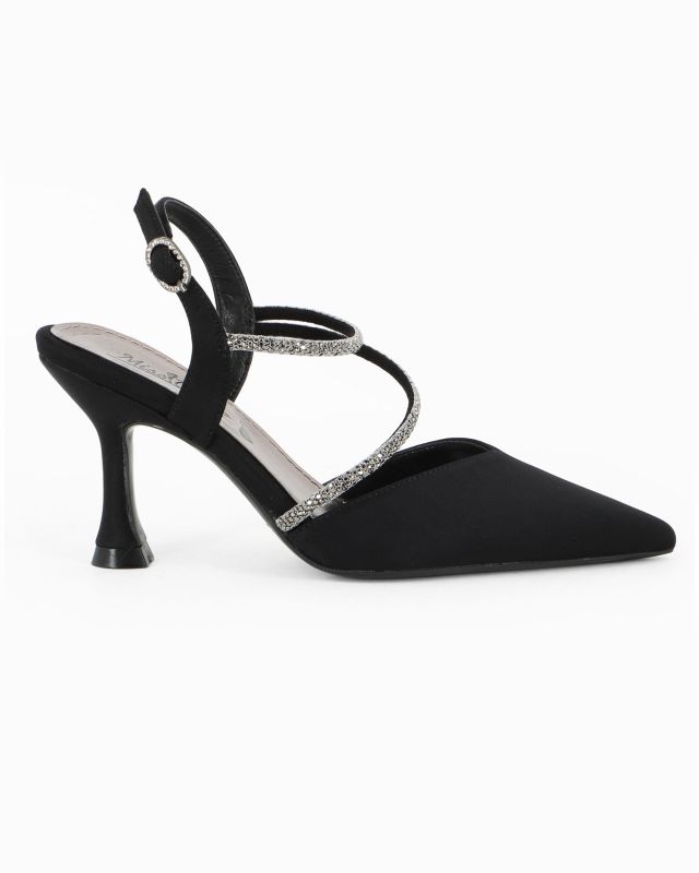 Prodotto: MISS GLOBO - Décolleté slingback nera in lycra con strass, tacco 8CM