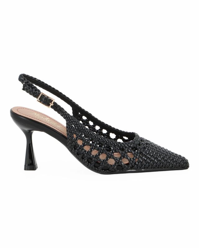 Prodotto: MISS GLOBO - Décolleté slingback nera intrecciata con sottopiede in VERA PELLE, tacco 7,5CM