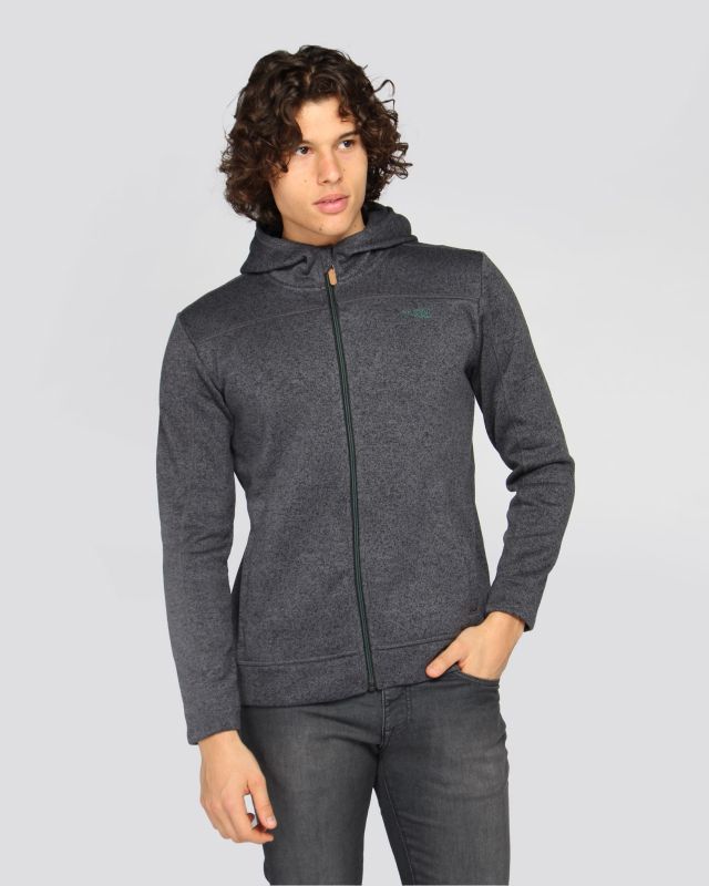 Prodotto: ON SPIRIT - Pile da uomo nero melange con zip frontale e cappuccio - LUIGI