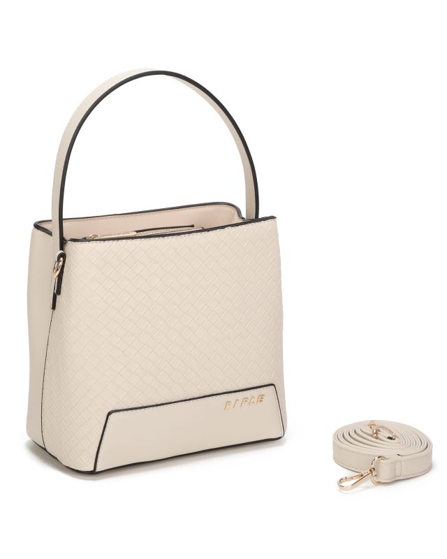 Prodotto: RIFLE - Borsa ad un manico beige con motivo ad intreccio, tracolla removibile