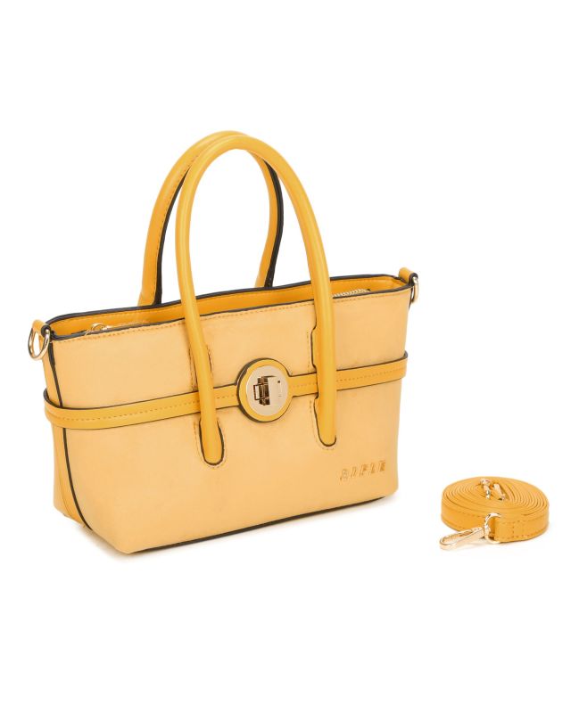 Prodotto: RIFLE - Minibag due manici giallo con parte frontale scamosciata e dettaglio cinturino con girello, tracolla removibile