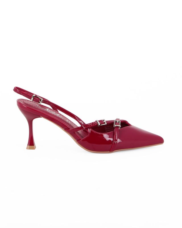 Prodotto: MISS GLOBO - Décolleté slingback rossa in vernice con sottopiede in VERA PELLE, tacco 7CM