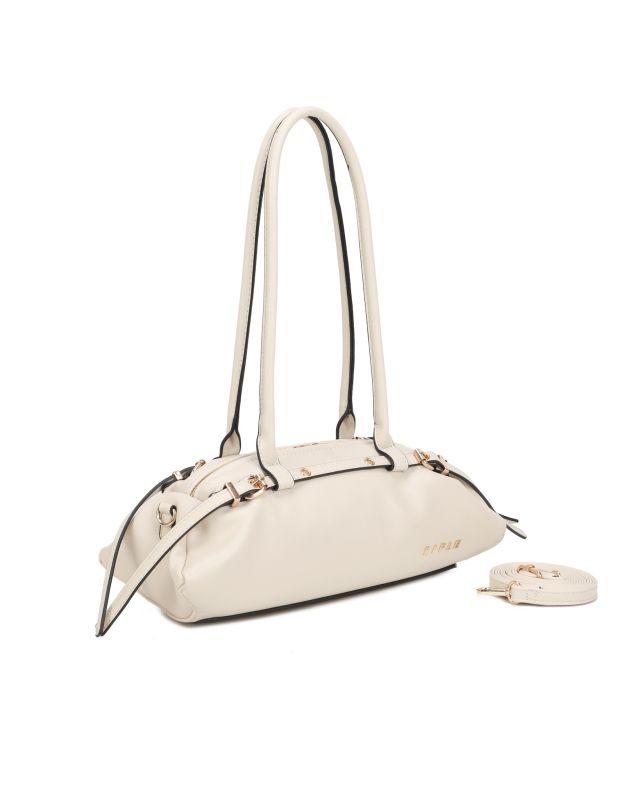 Prodotto: RIFLE - Borsa baguette a spalla beige con fibbie, tracolla removibile