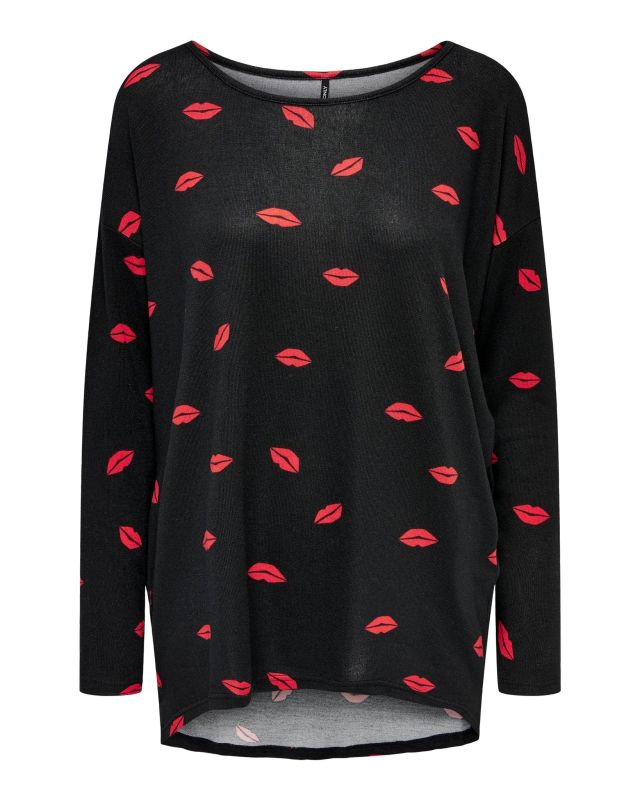 Prodotto: NEON & NYLON by Only - MAGLIA DONNA CON FANTASIA LABBRA ROSSE