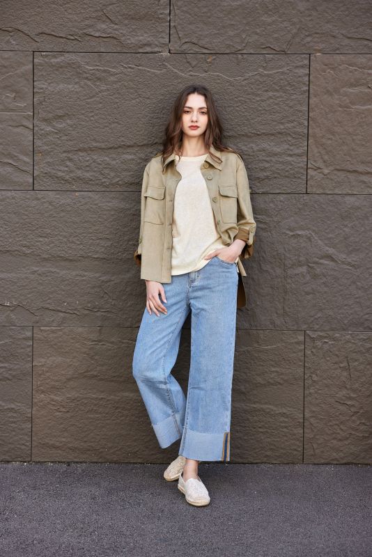 Prodotto: BACHATA - Giacca a camicia scamosciata verde chiaro da donna con tasche
