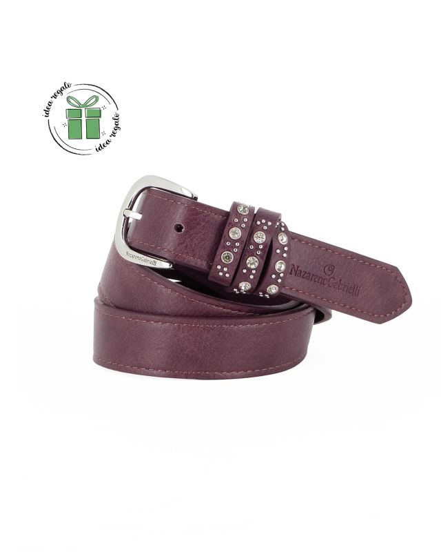 Prodotto: NAZARENO GABRIELLI - Cinta bordeaux da donna con passanti con borchie e strass