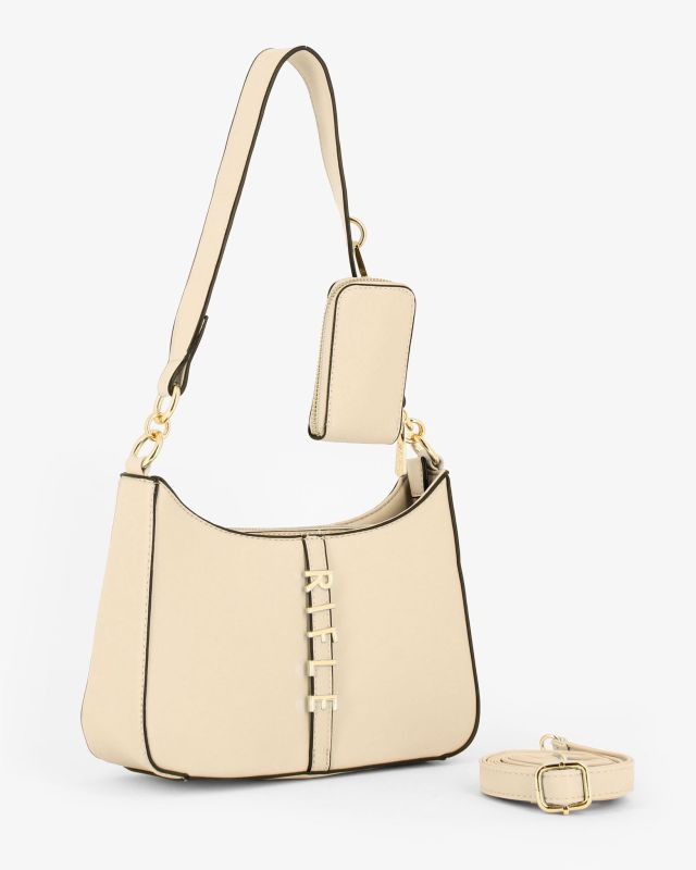 Prodotto: RIFLE - Borsa un manico beige con logo frontale e borsellino removibile