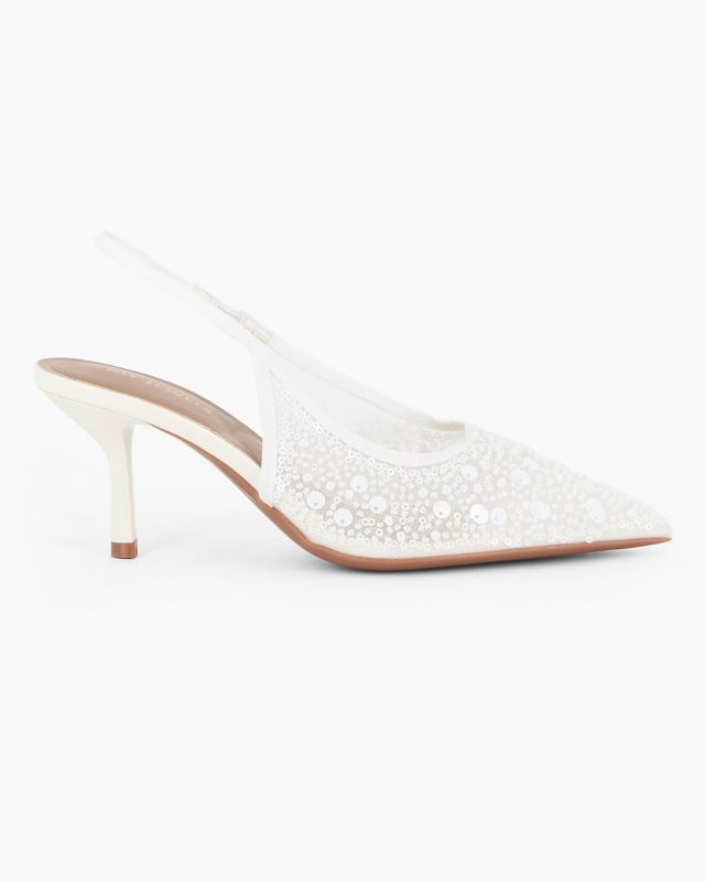 Prodotto: MY JEWELS - Décolleté slingback bianca traforata con paillettes, tacco 7CM