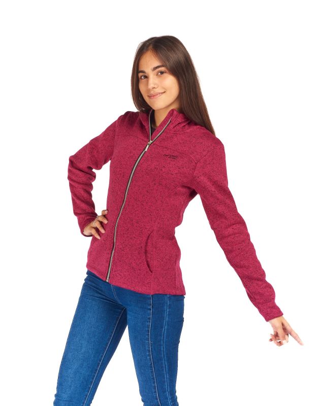 Prodotto: ON SPIRIT - Pile da donna fuchsia melange con cappuccio e zip frontale - LORETTA