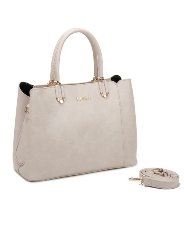 Prodotto: RIFLE - Borsa due manici beige con tre scomparti interni, tracolla removibile