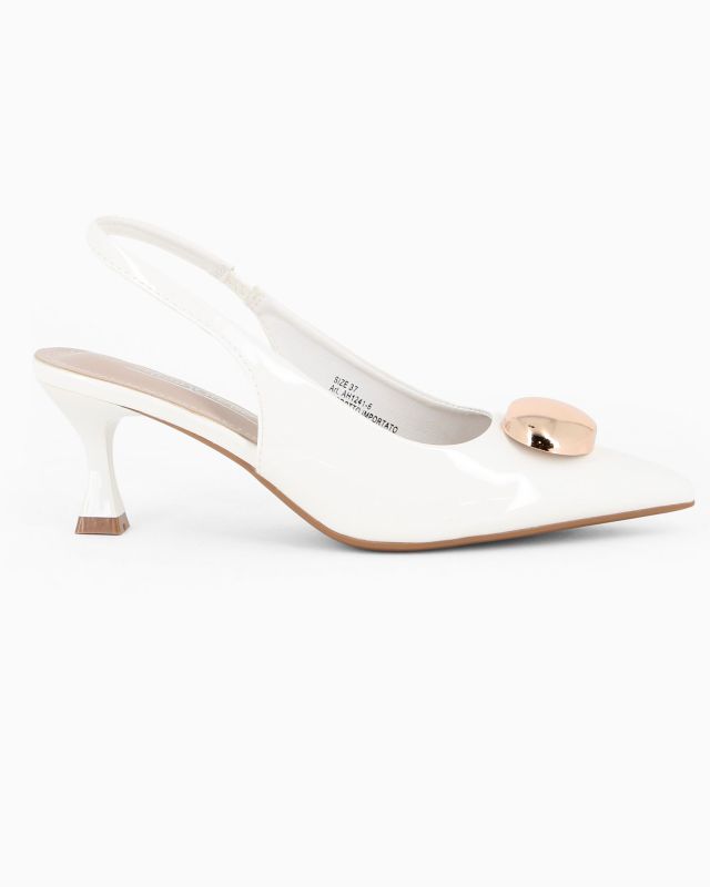 Prodotto: MISS GLOBO - Décolleté slingback bianca in vernice con dettaglio in metallo, tacco 6CM